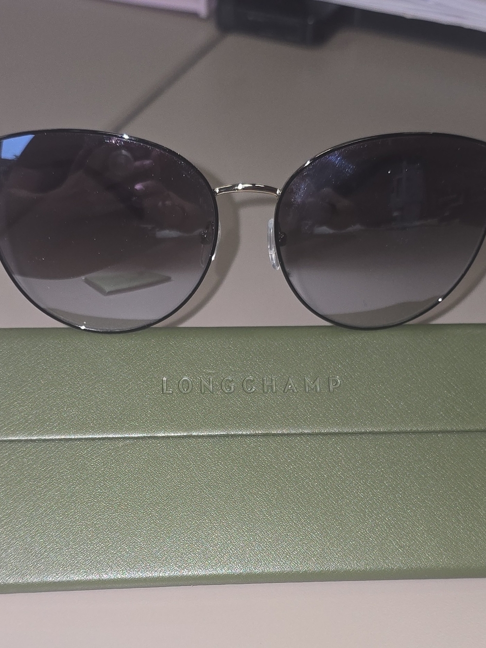 Authentic New Longchamp  Cat Eye Gold Metal Sunglasses Gray Gradient
